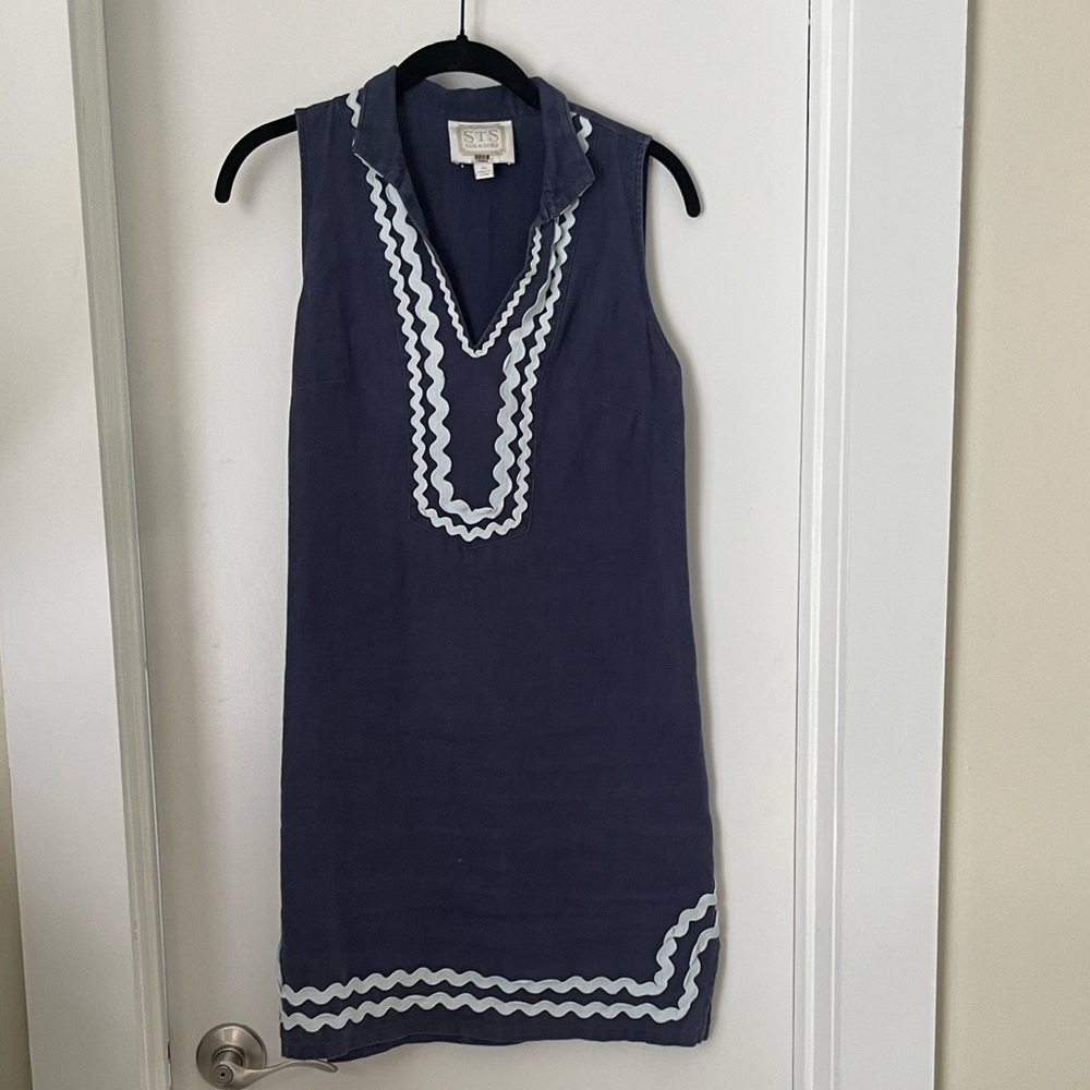 Sail to Sable Linen Navy Collar Mini Dress